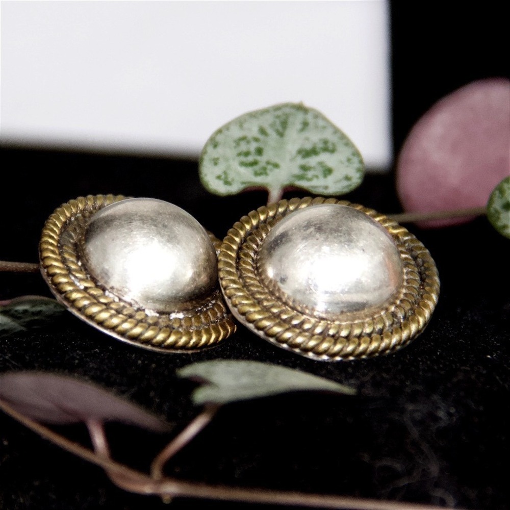 Taxco Sterling Silver Dome Stud Earrings Vintage Mexican Rope Border TS-79